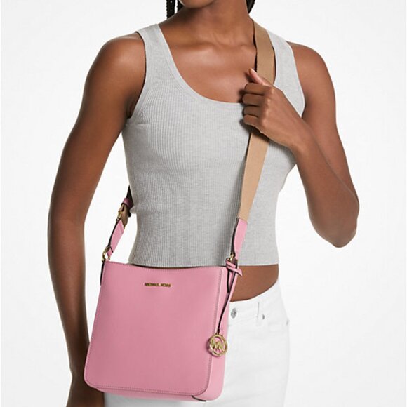 New Michael Kors Jet Set Travel Small Messenger Bag Faux Leather Carnation - Picture 2 of 4